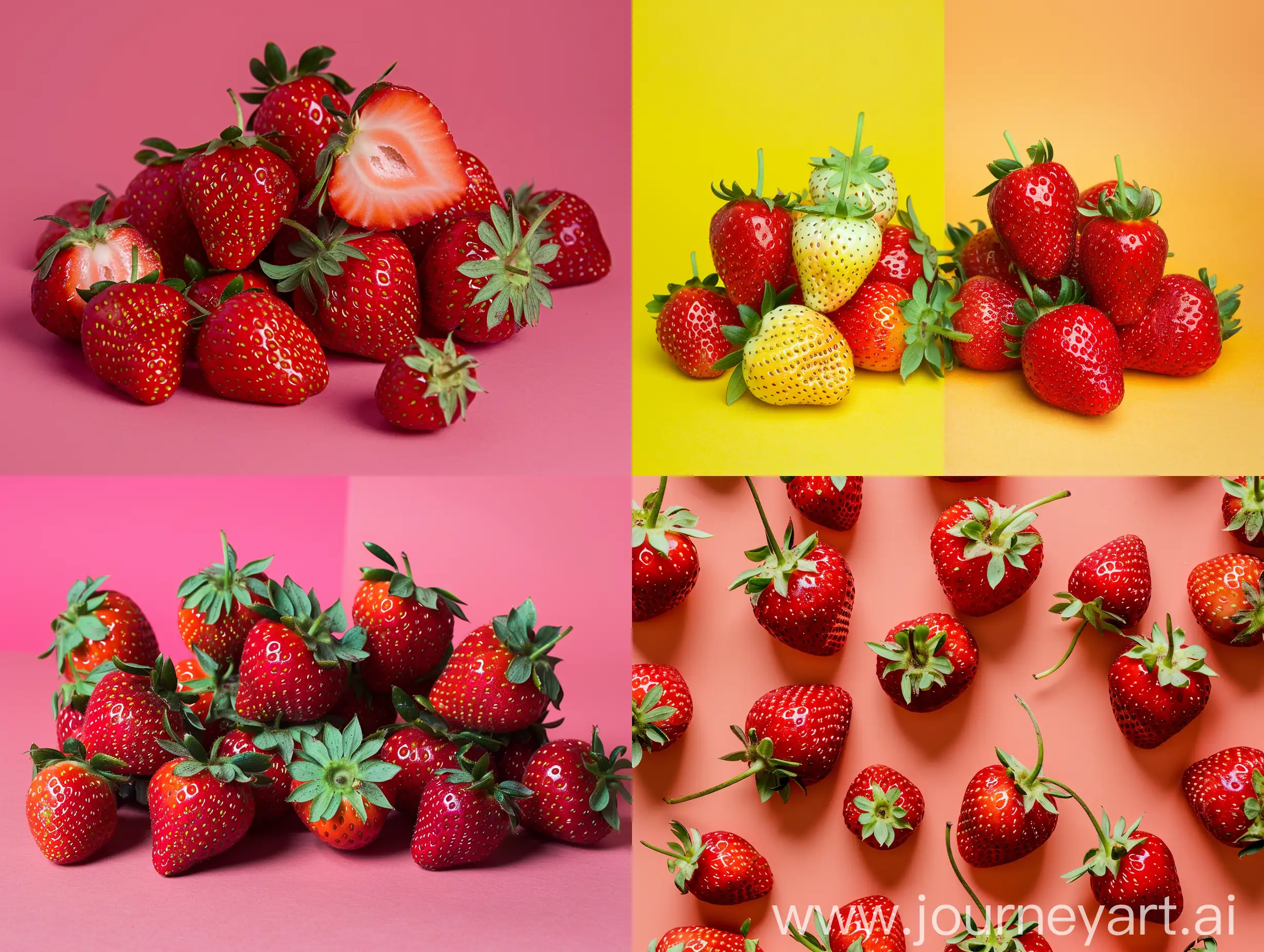Studio photography with a background of one color of strawberries
