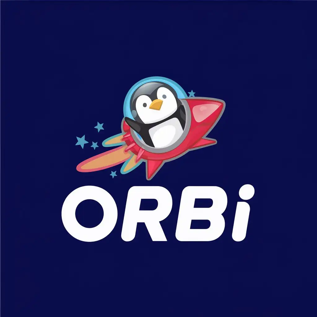 logo, ios logo, a cute space penguin piloting a spaceship, with the text "orbi", typography, be used in Internet industry