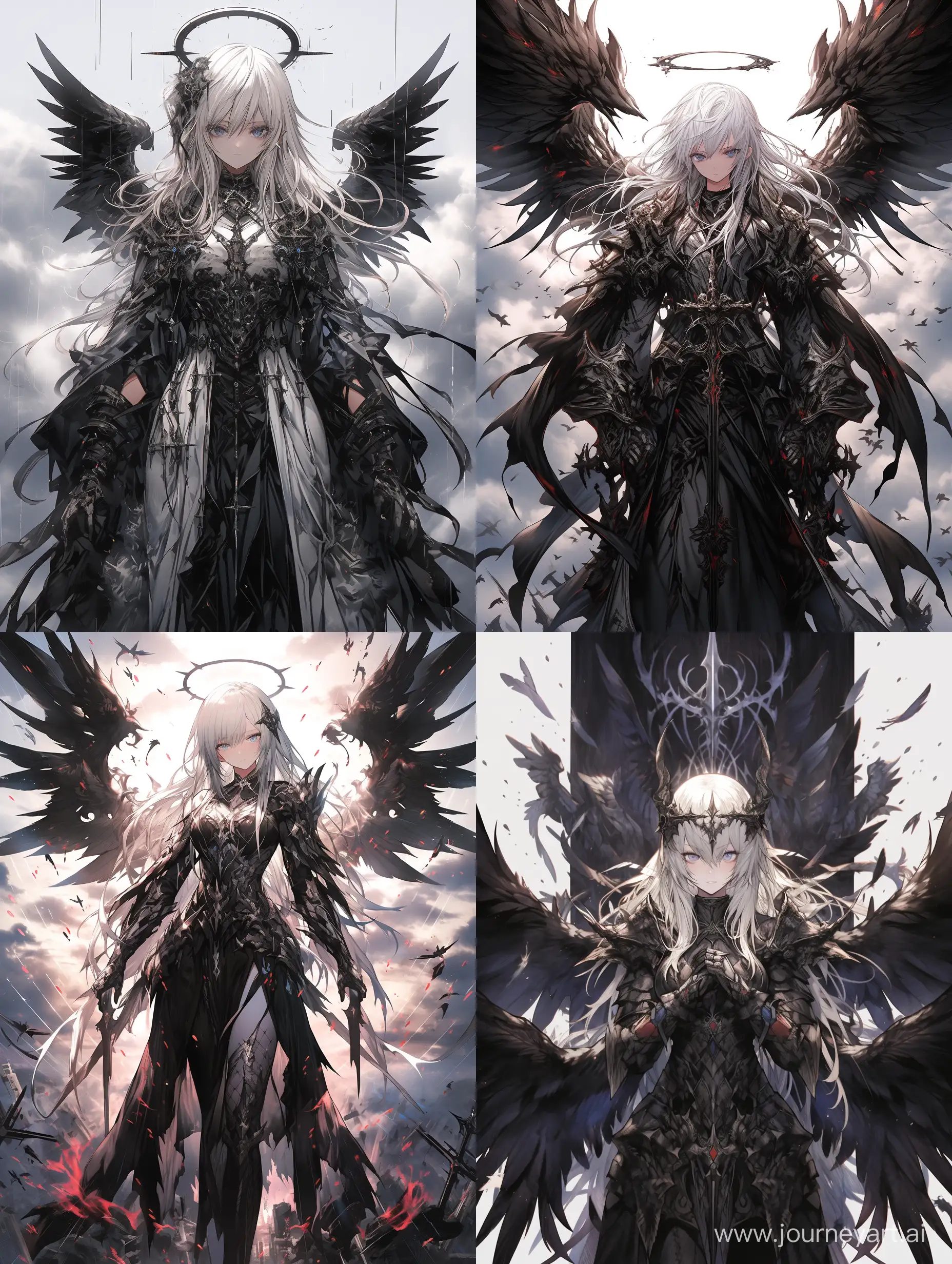 Majestic-Dark-Angel-in-Armor-with-Painted-Wings-Against-Sky