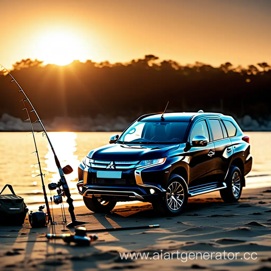 Mitsubishi-Lancer-Evolution-Car-and-Fishing-Rod-Sunset-Scene