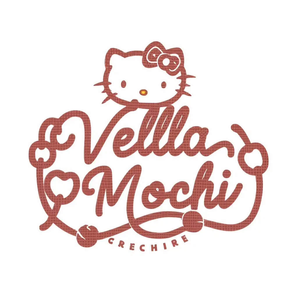 a logo design,with the text "Vella Mochi", main symbol:crochet,   yarn, Thank you, hello kitty ,Moderate,be used in Beauty Spa industry,clear background