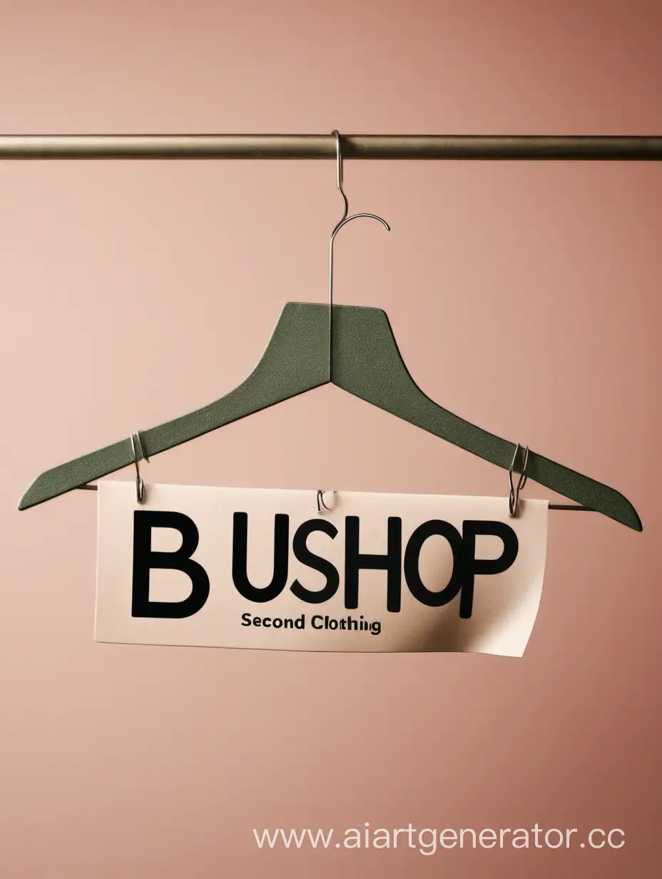 Логотип для магазина одежды б/у , одежды на вешалках с надписью bushop 