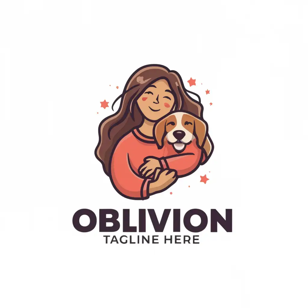 a logo design,with the text "Oblivion", main symbol:Girl hugging dog,Moderate,be used in Animals Pets industry,clear background