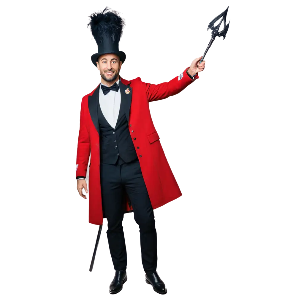 Handsome-34YearOld-Man-in-Red-Coat-PNG-Dapper-Gent-with-Trident-and-Top-Hat