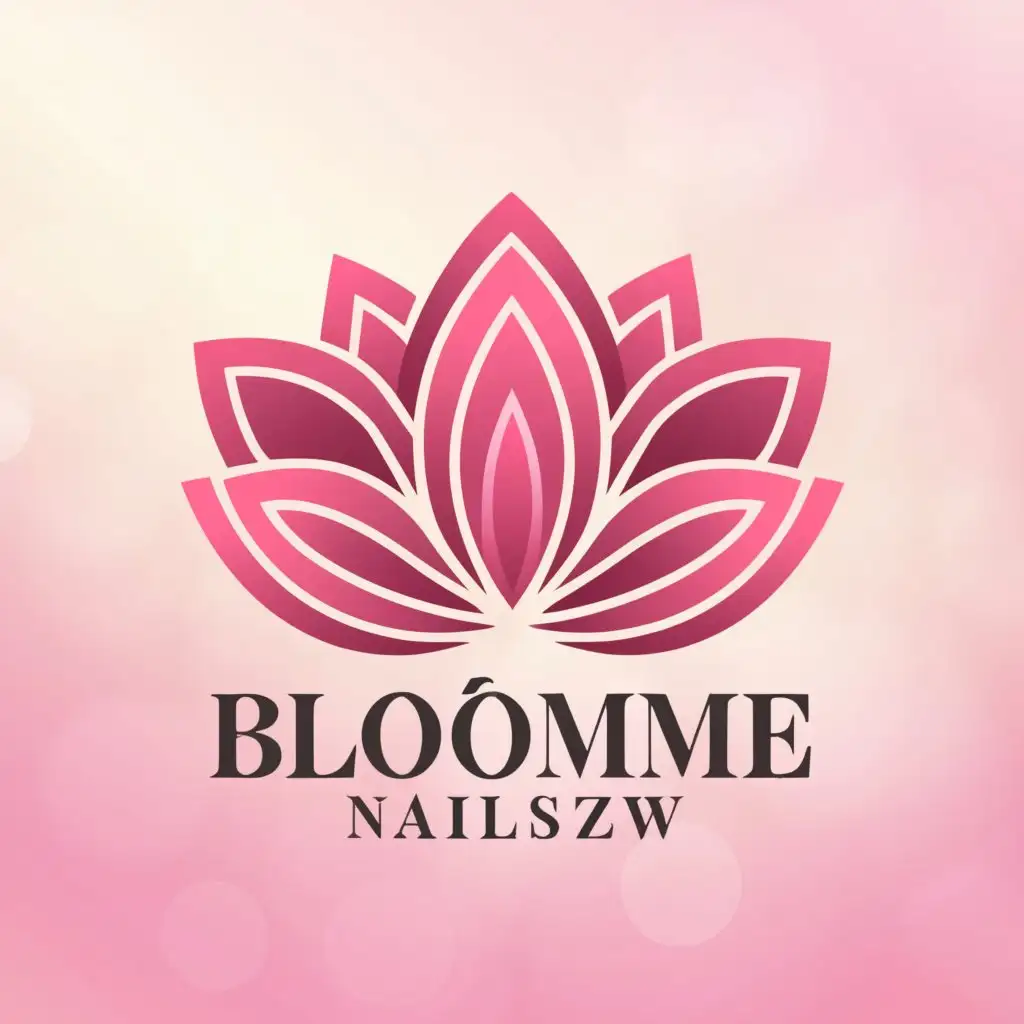 a logo design,with the text "bloomie_Nailszw", main symbol:pink lotus  flower with a pink background,Moderate,clear background