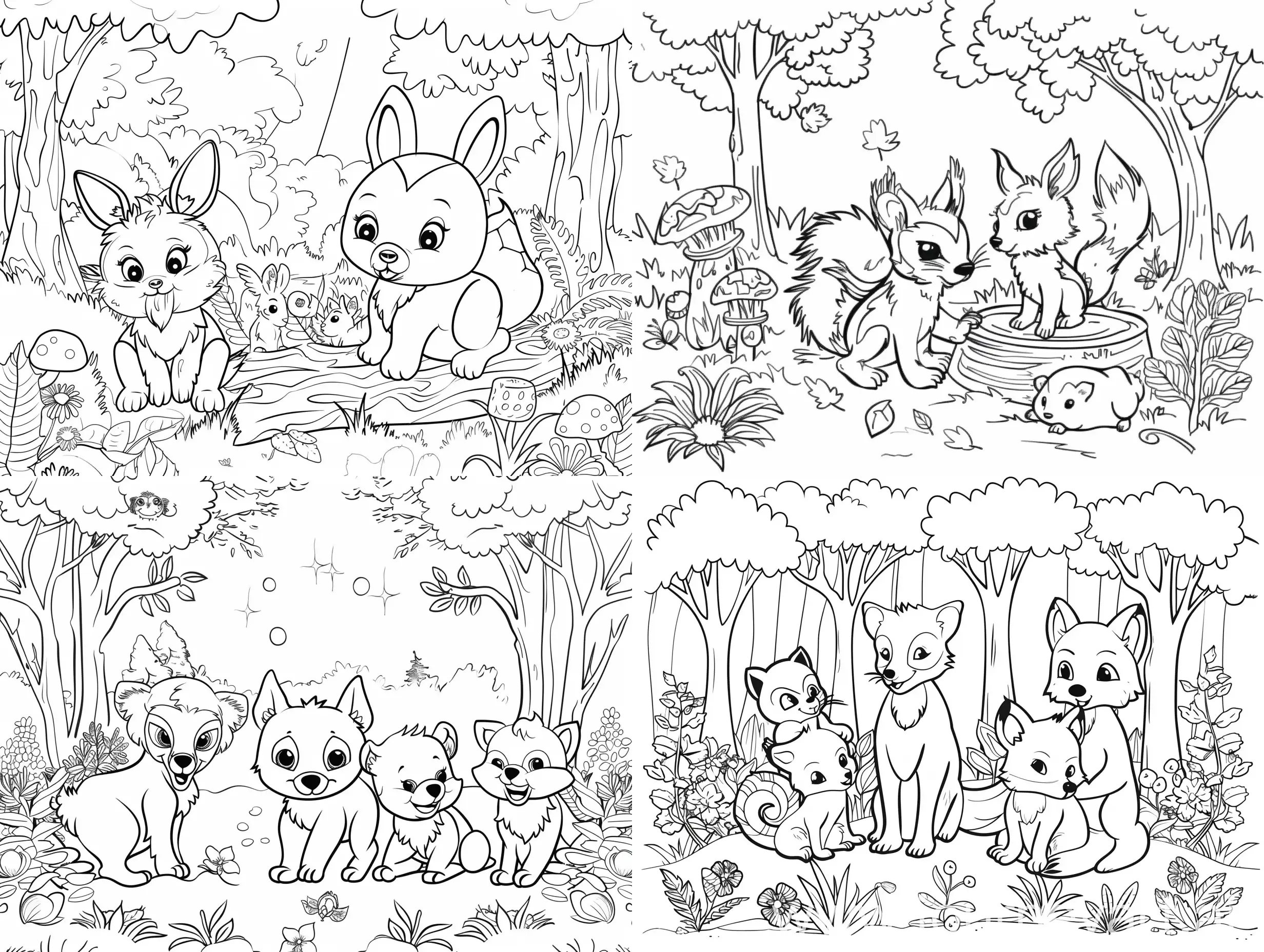 cute animals in forest for coloring