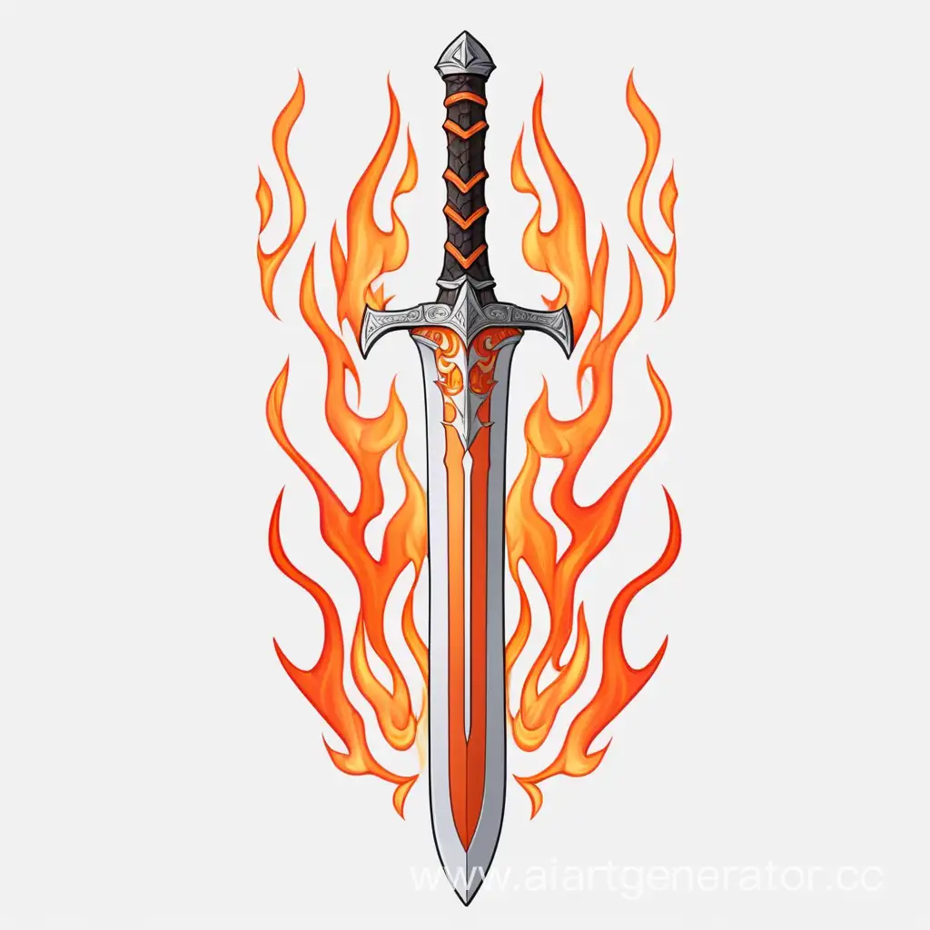 меч в огне, огненный меч, белый фон, пнг, вектор, рисунок, минимализм, симметрия
