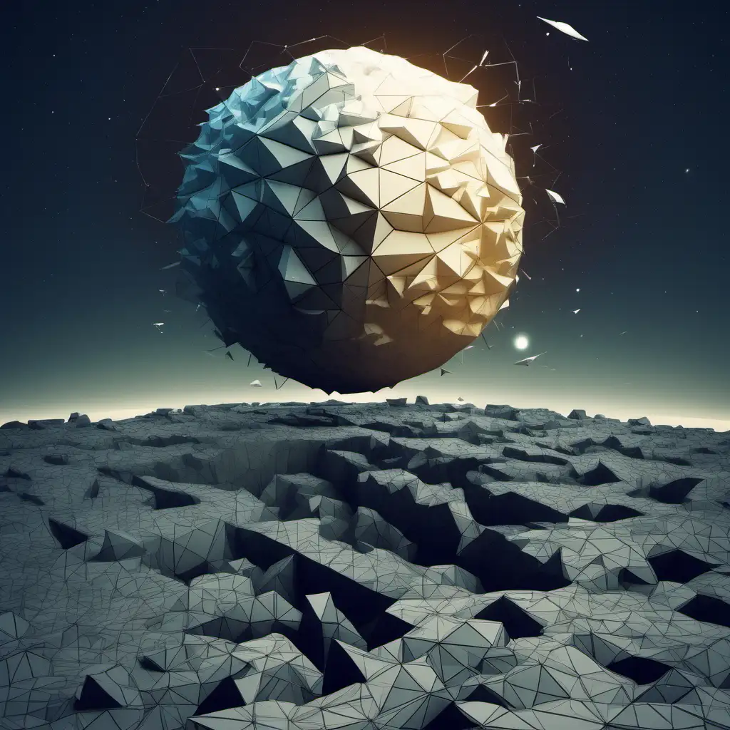 Celestial Convergence Moon and Earth Collide in Mesmerizing Polygonal Harmony