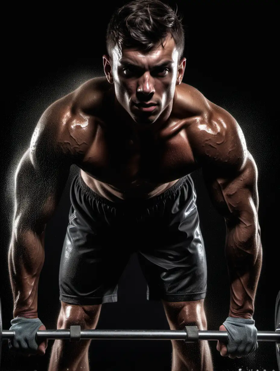 Determined Male Athlete Exercising with Grit on Dark Background