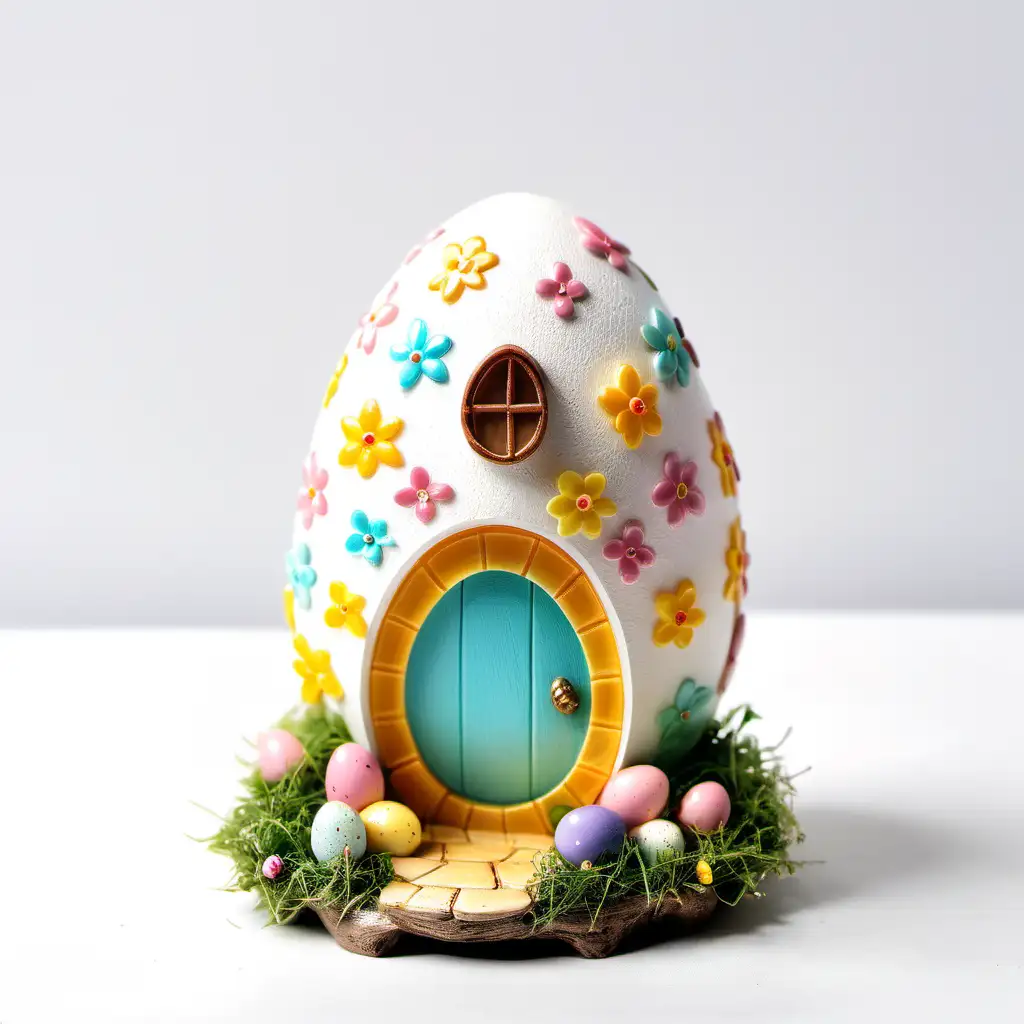 Charming Easter Resin Egg House on Clean White Background