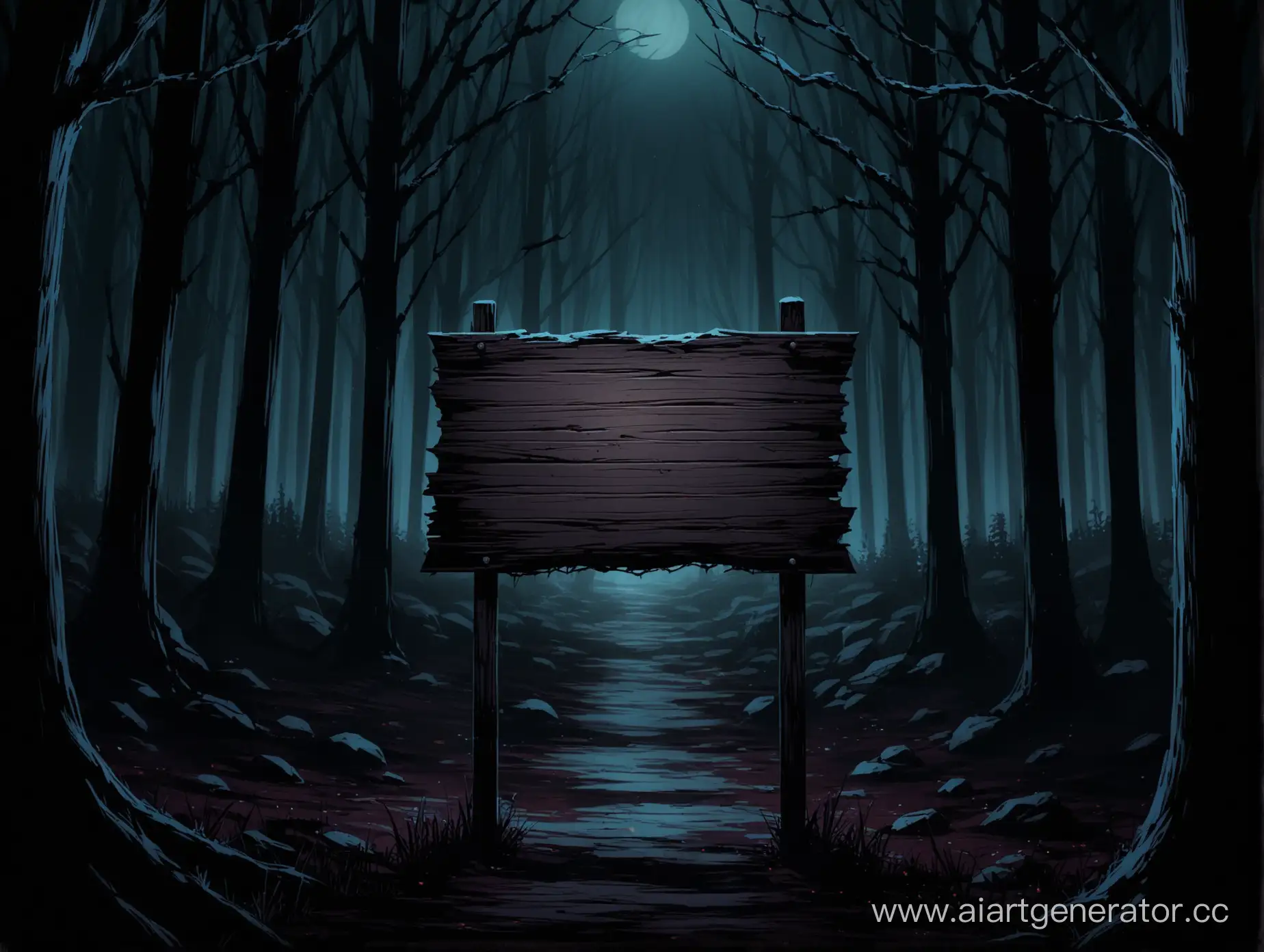 Пустая деревянная табличка в темном вампирском лесу