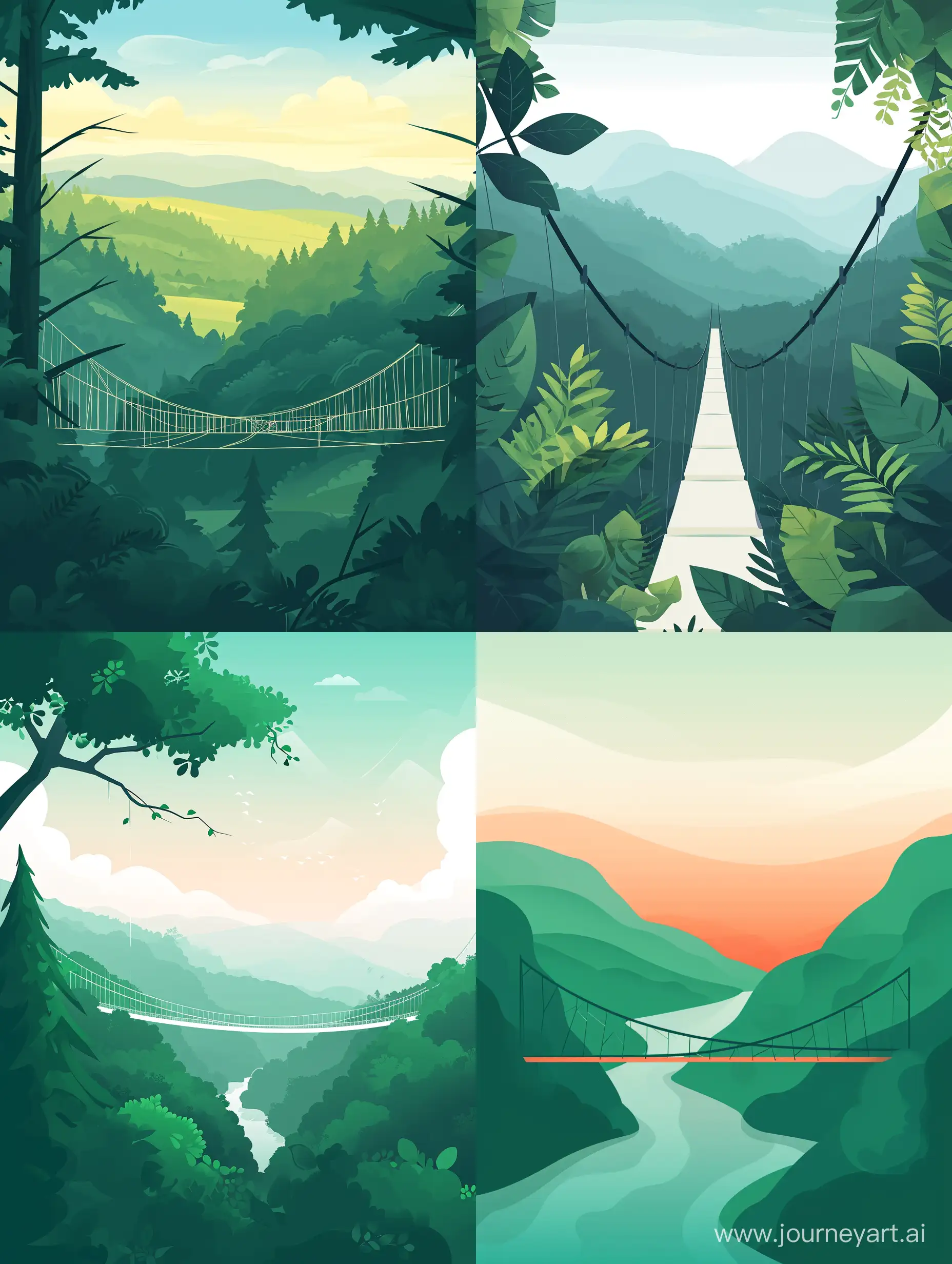 landscape, covert art, string bridge, flat design, minimalist