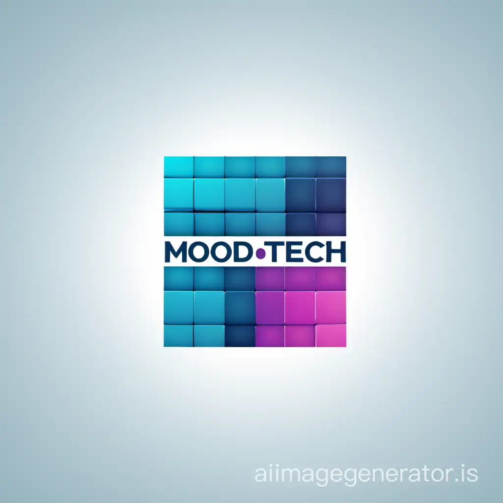 Create a logo with the title MOODTECH and add squares that fade Away  to the right side. This is a technology ompany