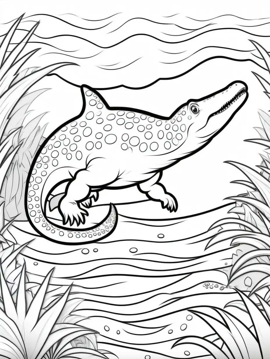 Colouring book for children, cute baby Mosasaurus cartoon style thick outlines, low detail, no shading,