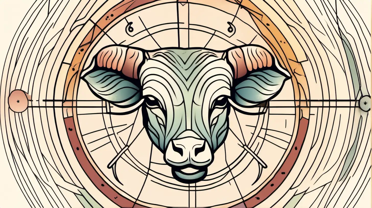 Abstract Taurus Sign on Astrological Wheel with Loose Lines in Muted Colors
