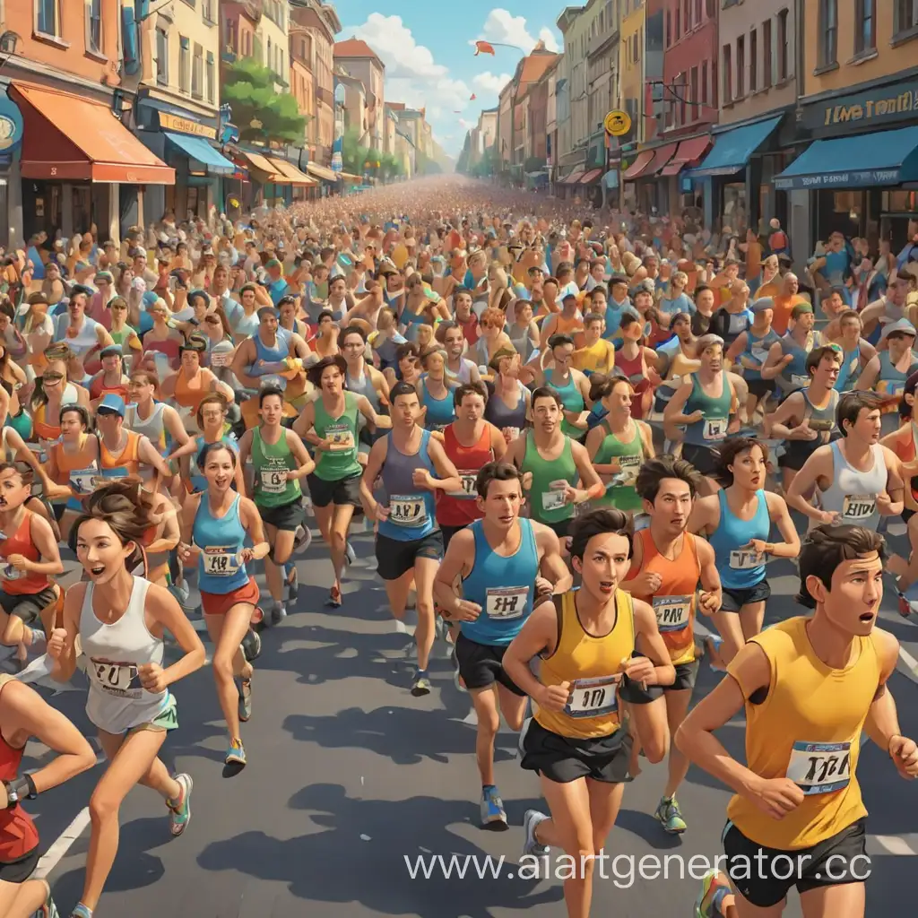 Cartoonish-Side-View-of-People-Finishing-a-Marathon