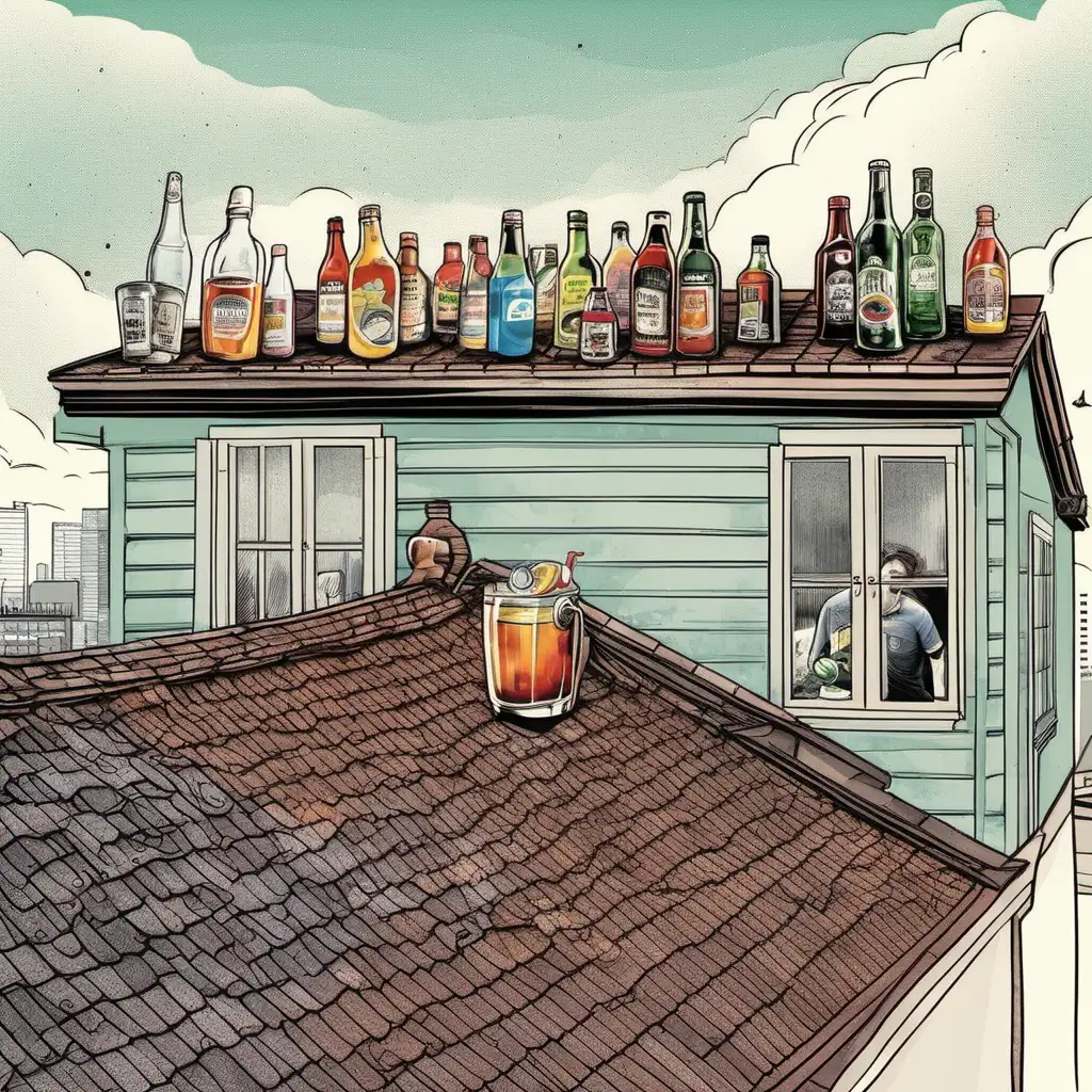 drinks are on top of the house roof, illustration