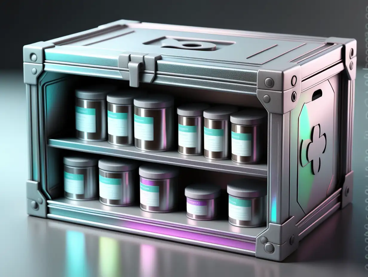 Innovative Holographic Medical Shelf Concept Transformative Metallic Storage Box