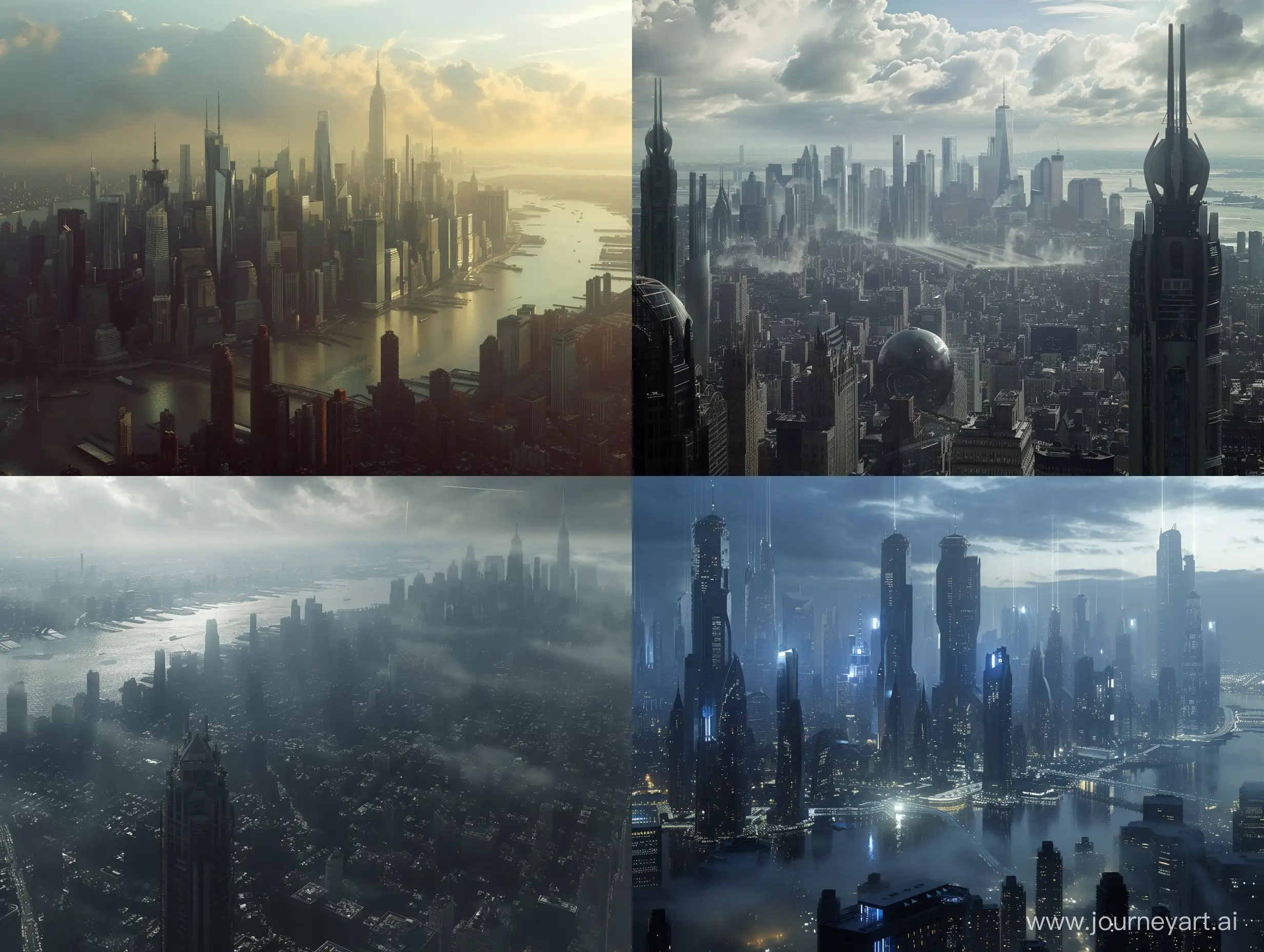 a matte painting scene of new york skyline, science fiction, full view,