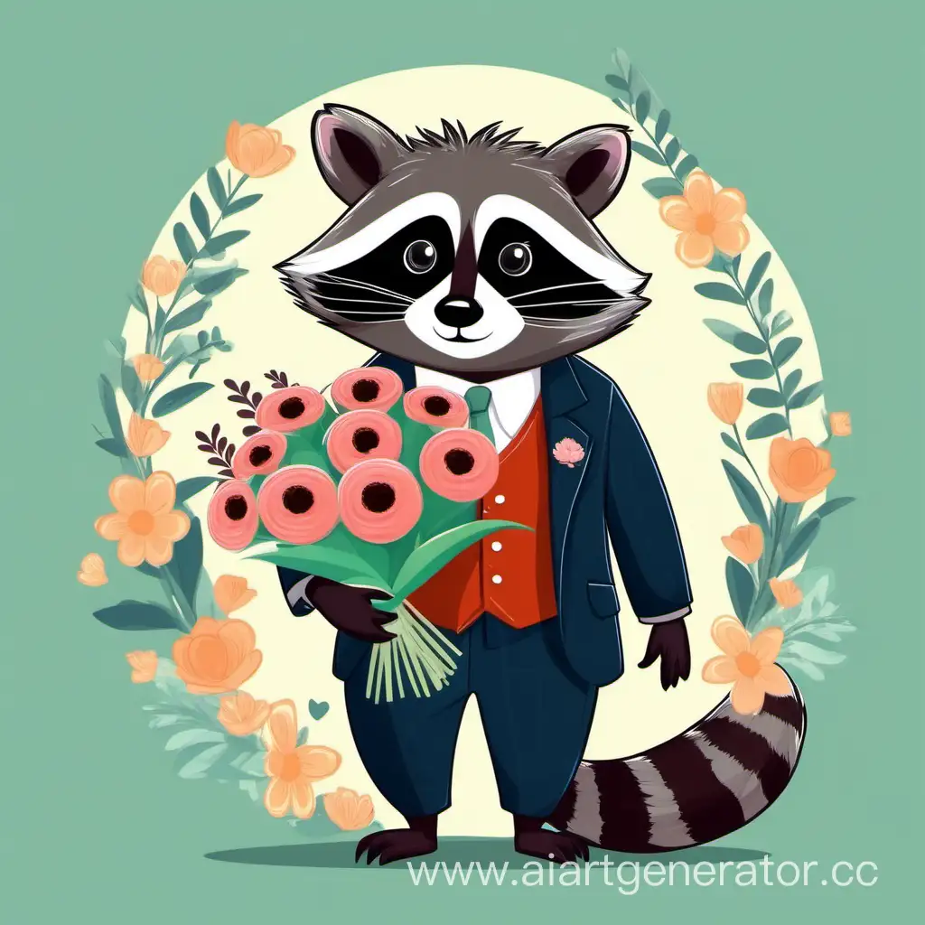 Dapper-Raccoon-Celebrates-International-Womens-Day-with-Floral-Bouquet
