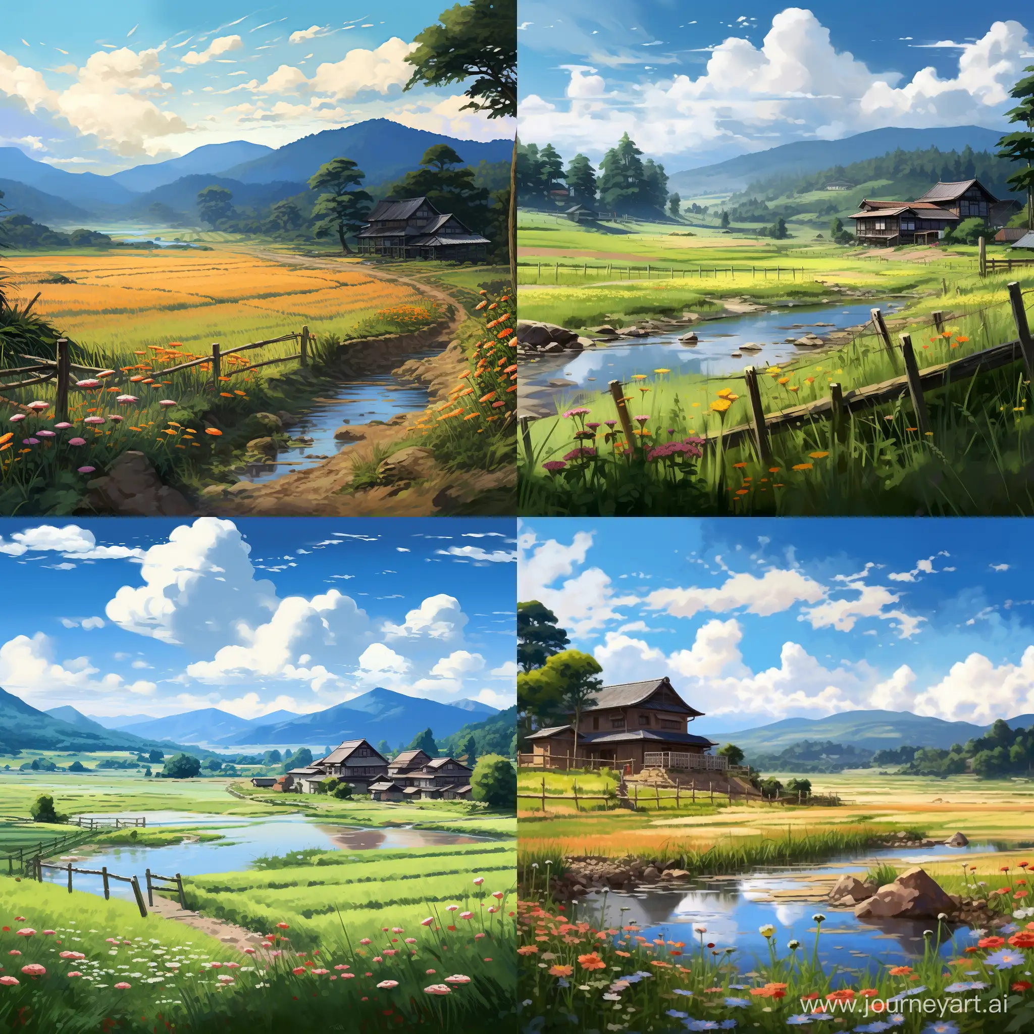 landscape, japan countryside, impressionism anime style, digital art, realistic
