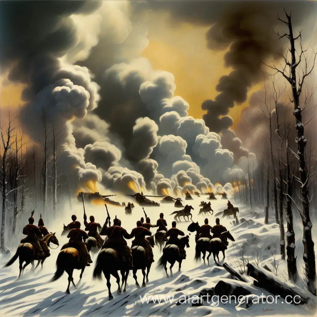 Bashkir-War-Horses-Transporting-Soldiers-and-Equipment-amidst-Battle-Smoke