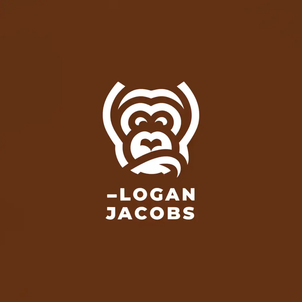 a logo design,with the text 'Logan Jacobs', main symbol:Orangutan,Minimalistic,clear background,centered
