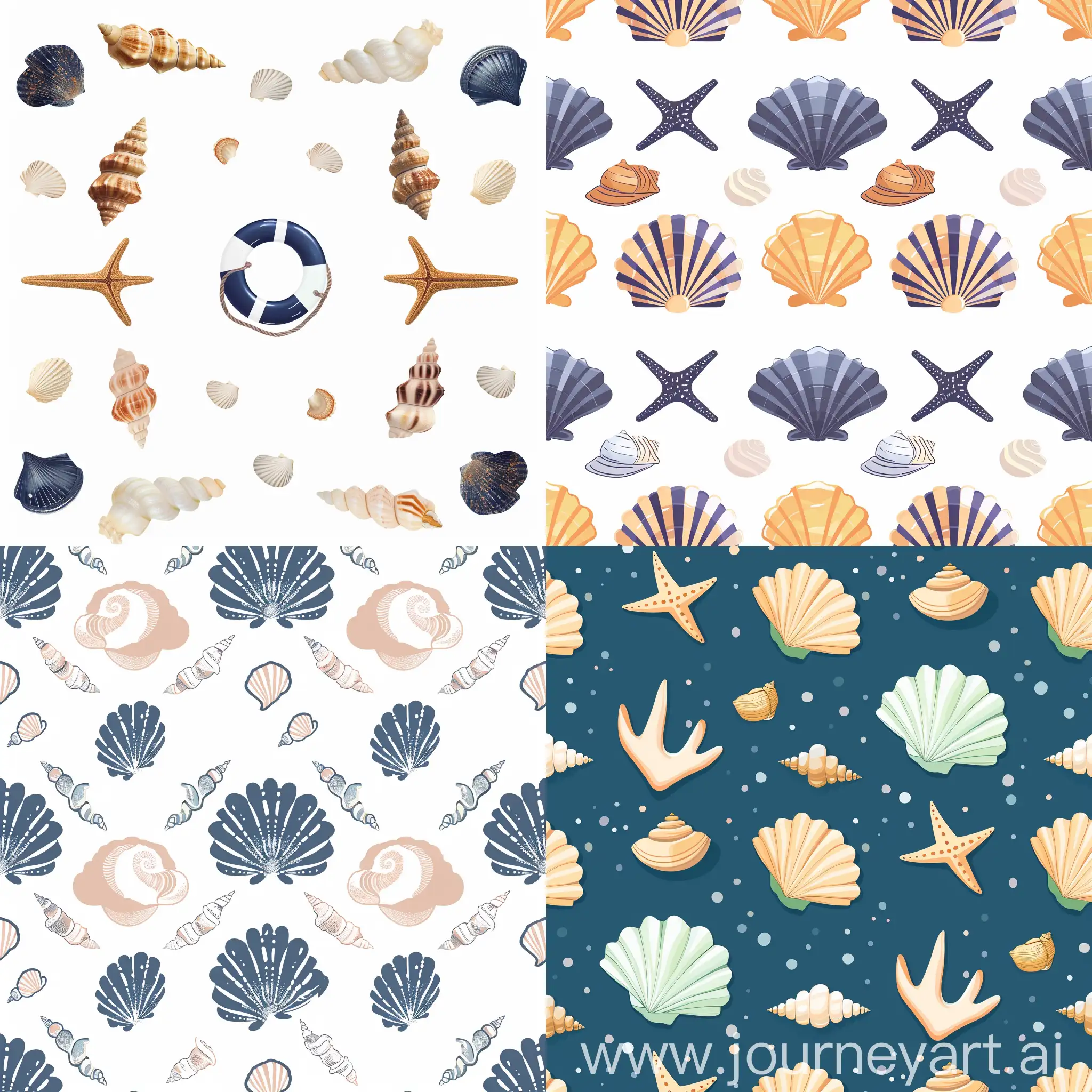 pattern design of Beachside ambiance - nautical-themed decor with seashell objects image, in high quality flat style