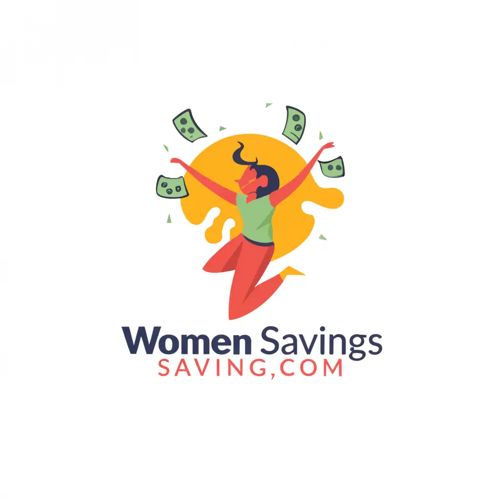 a logo design,with the text "WomenSavings.com", main symbol:someone jumping up and down with money,Moderate,clear background