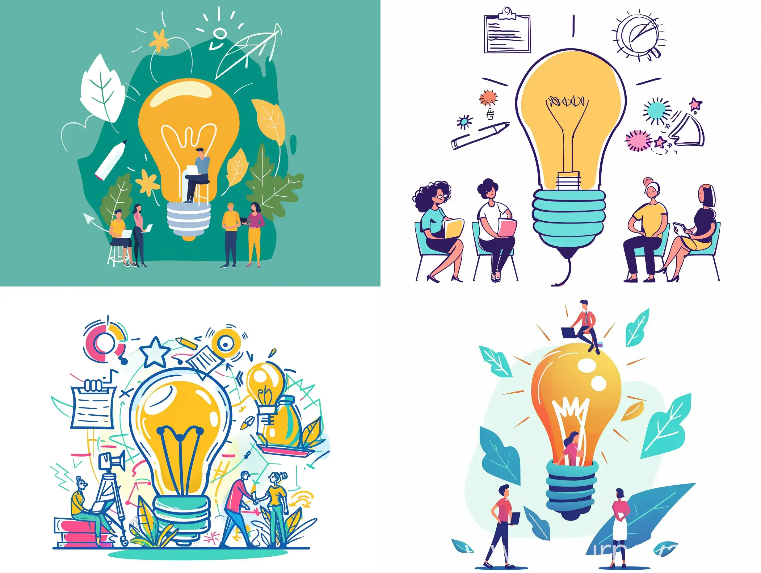 **Innovation and new idea generation with creative teamwork tiny person concept. Startup development with effective brainstorm from partnership, collaboration or colleagues support vector illustration