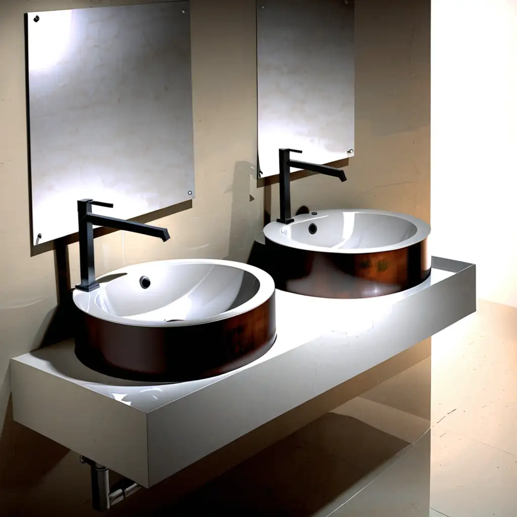 Contemporary Bathroom Design with Barrel Drum Washroom Basins