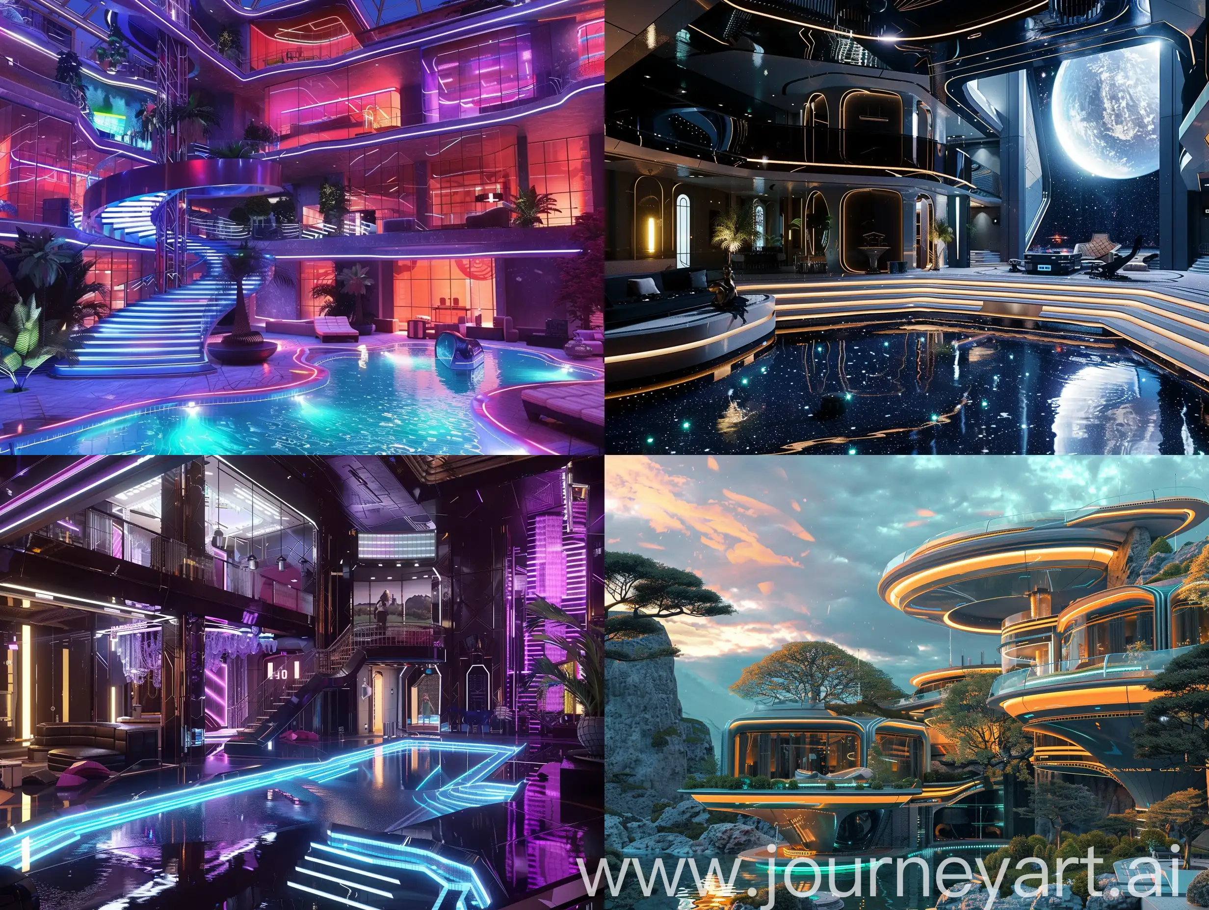 Super luxurious cyberpunk mansion