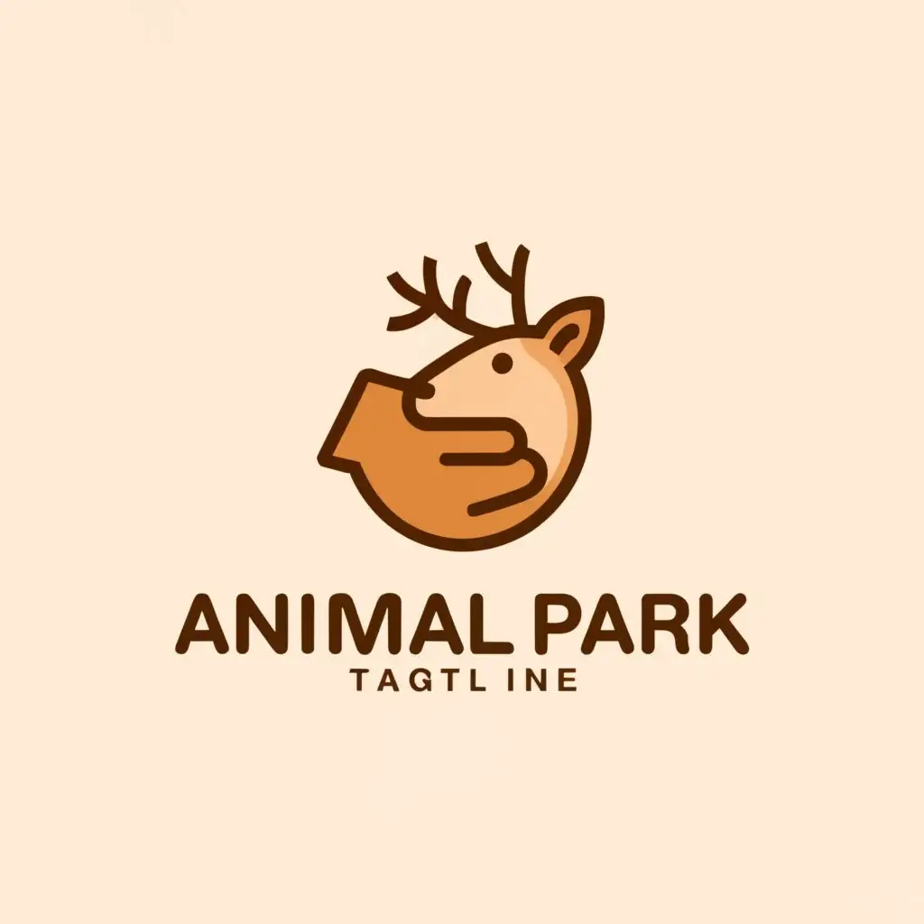 a logo design,with the text 'Animal Park', main symbol:Create a minimalist and friendly logo for a zoo featuring an image of a hand hugging a roe deer.create a minimalist friendly logo for a zoo with an image of a hand hugging a roe deer,Moderate,be used in Animals Pets industry,clear background