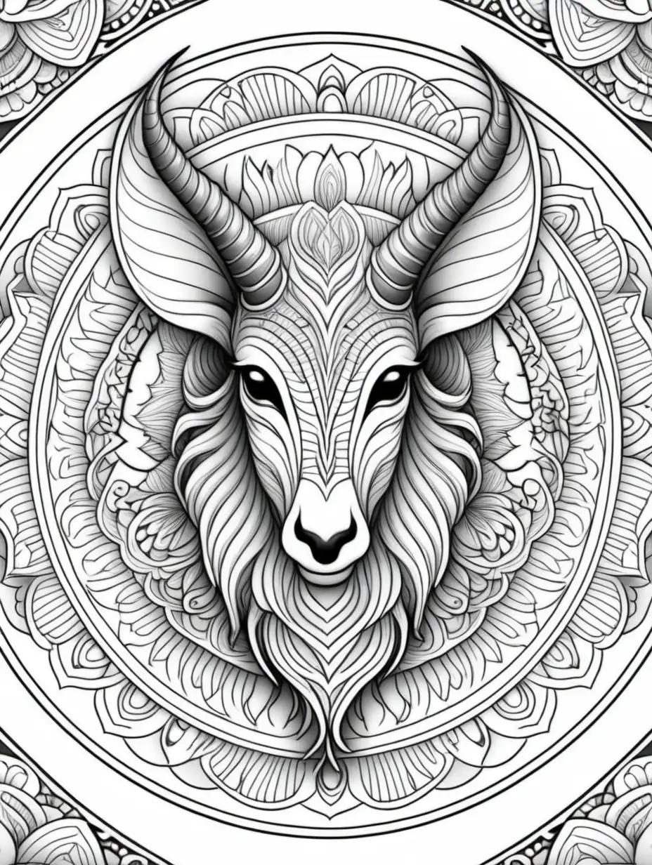 Detailed Mandala Coloring Page Featuring an Oryx in High Definition