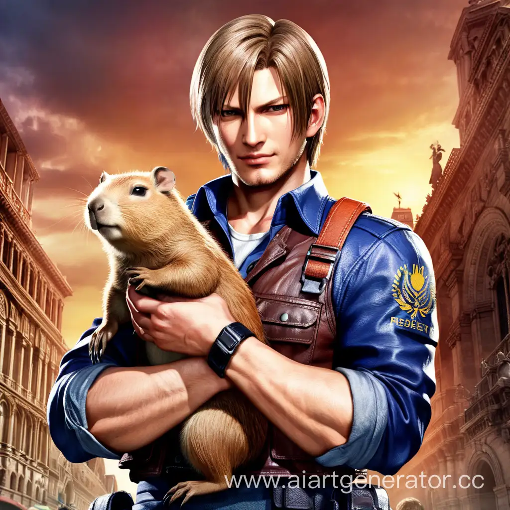 Joyful-Leon-Kennedy-Embracing-Capybara-in-Resident-Evil-6