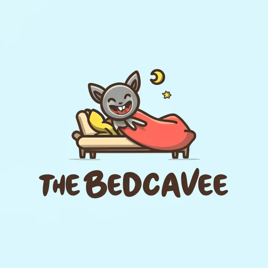 a logo design,with the text "THE BEDCAVE", main symbol:a bat lying in bed , transparent background,Moderate,be used in Technology industry,clear background