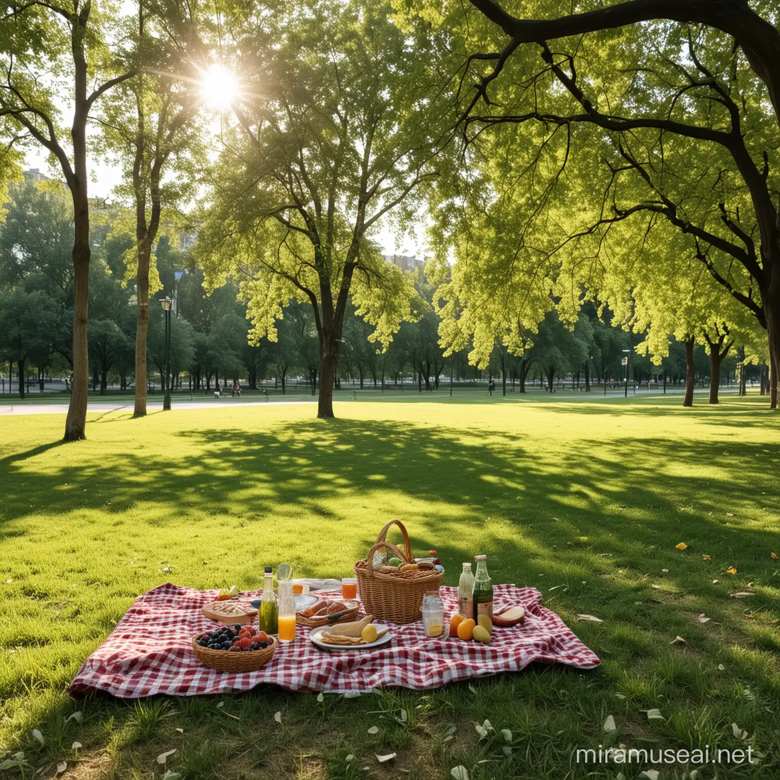 picnic in a urban park, no people
