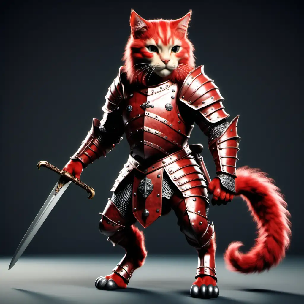 Realistic RedFurred CentaurCat in Medieval Leather Armor with Swords