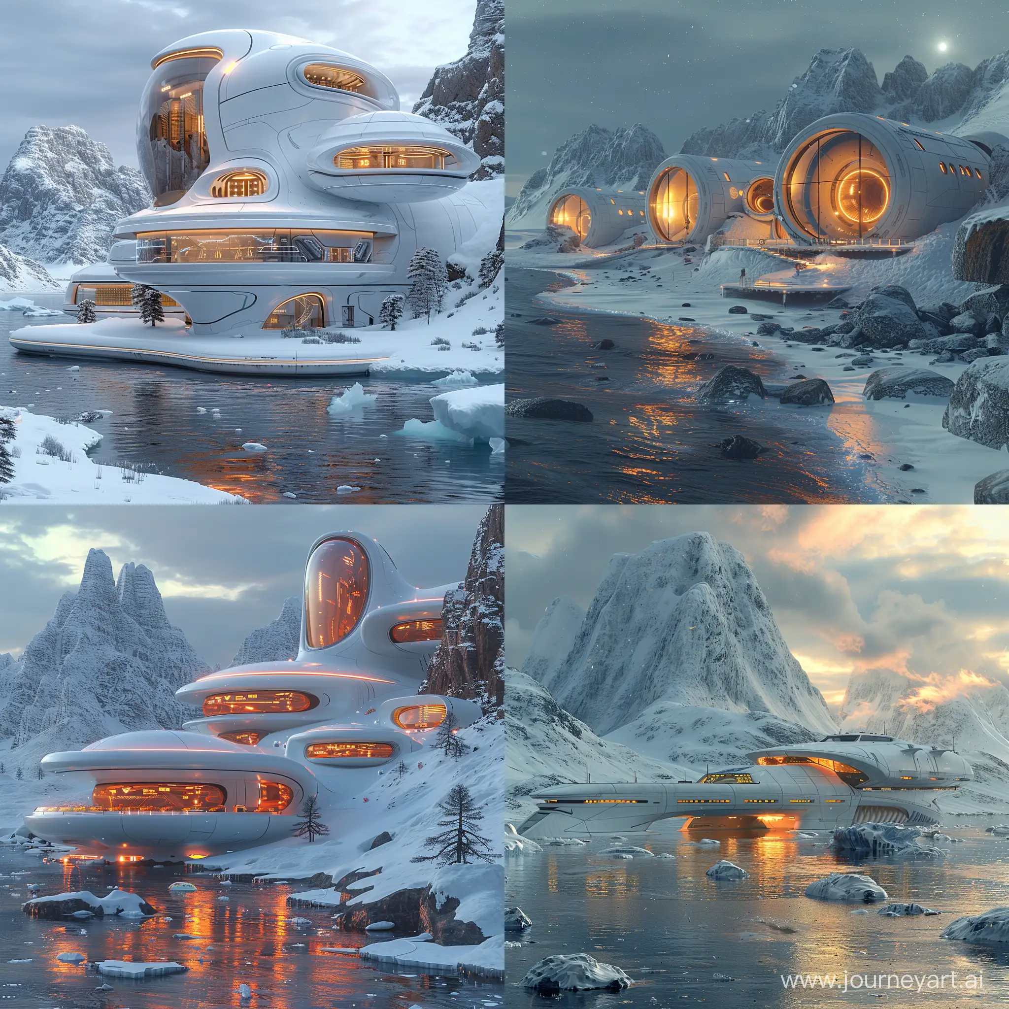 Futuristic sci-fi high-tech Antarctica, octane render --stylize 1000