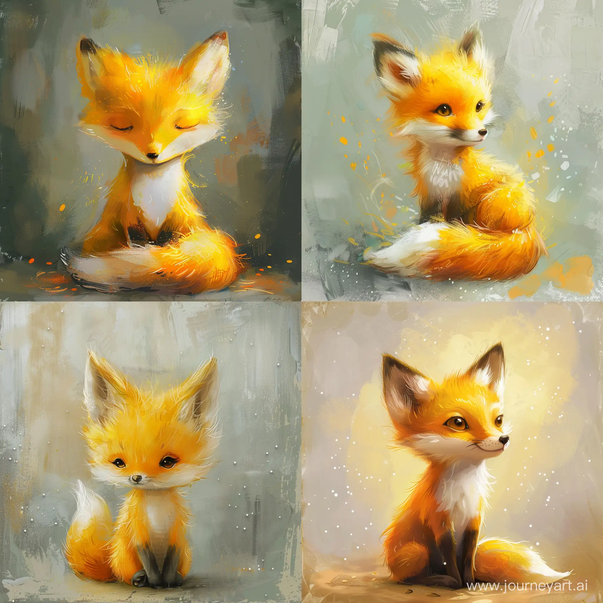 Adorable-Cartoon-Little-Fox-with-Yellow-Fur-in-a-Simple-and-Meticulous-Setting