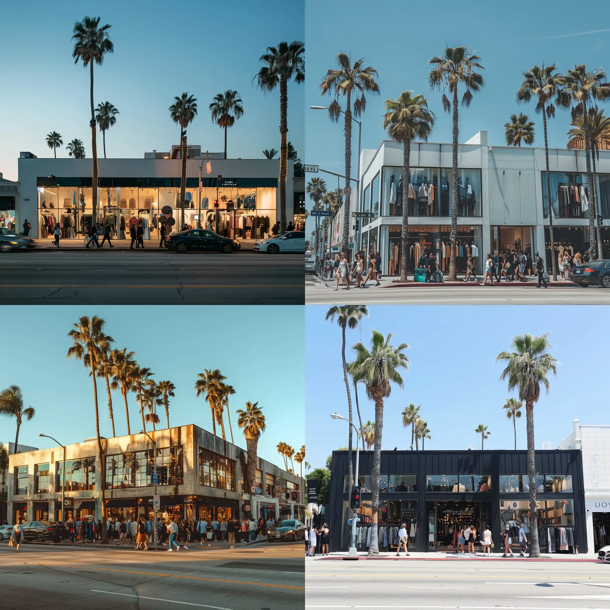  High end clothing boutique, in los Angeles, palm trees, and people traffic.