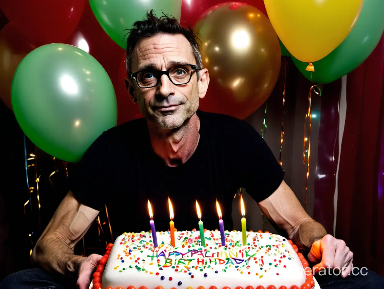 Chuck-Palahniuk-Birthday-Celebration-Festive-Cake-and-Balloons