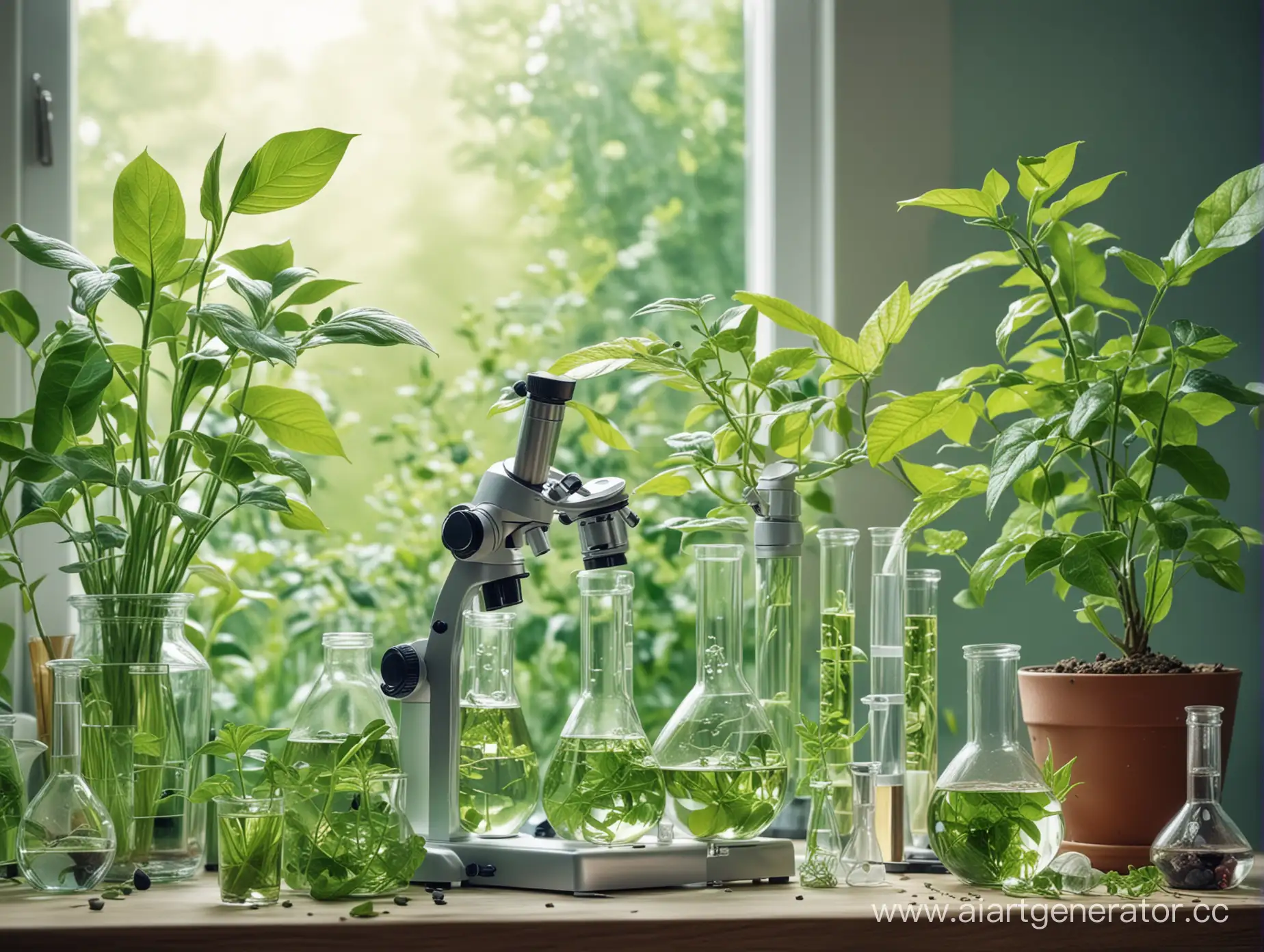 Vibrant-Botanical-Microcosm-Plant-Cells-and-Scientific-Instruments