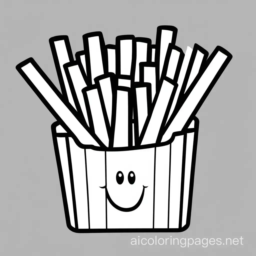 French fries bold ligne and easy, Coloring Page, black and white, line art, white background, Simplicity, Ample White Space. The background of the coloring page is plain white to make it easy for young children to color within the lines. The outlines of all the subjects are easy to distinguish, making it simple for kids to color without too much difficulty