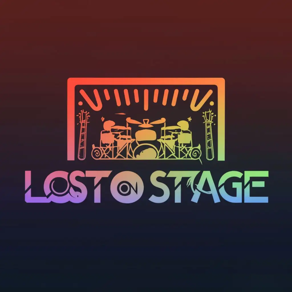a logo design,with the text "Lost on stage", main symbol:Stage guitars microphone,complex,clear background