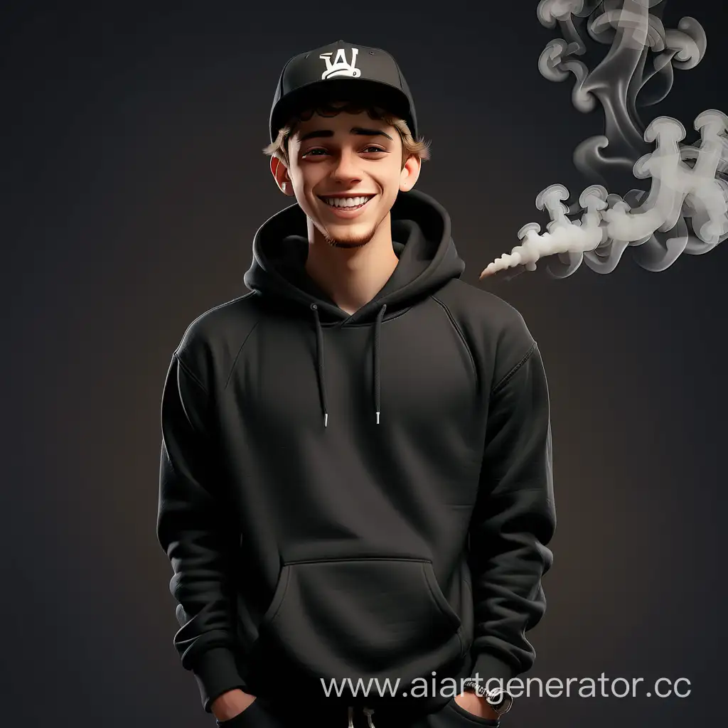 Young-Man-in-Black-Hoodie-and-Snapback-Standing-with-Smoke