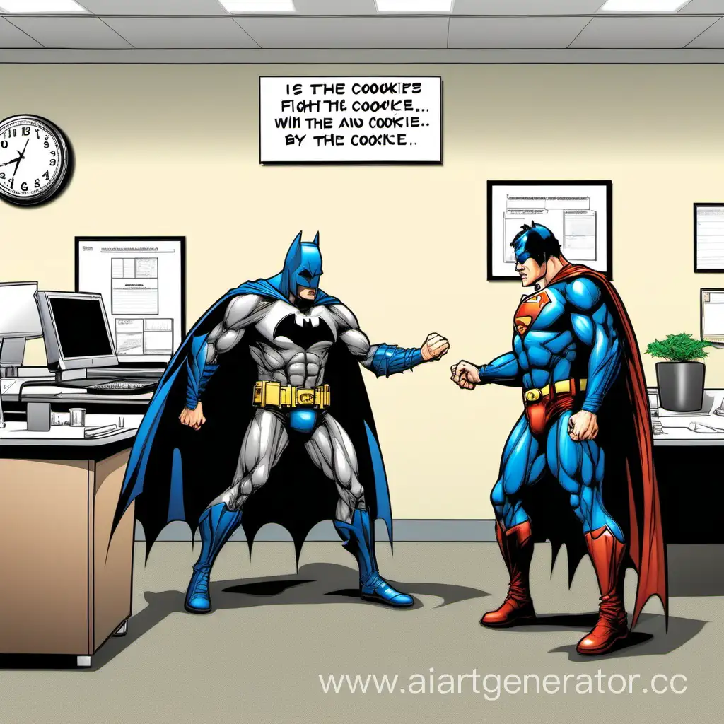 Бэтмэн и Супермэн бой в офисе за печеньку