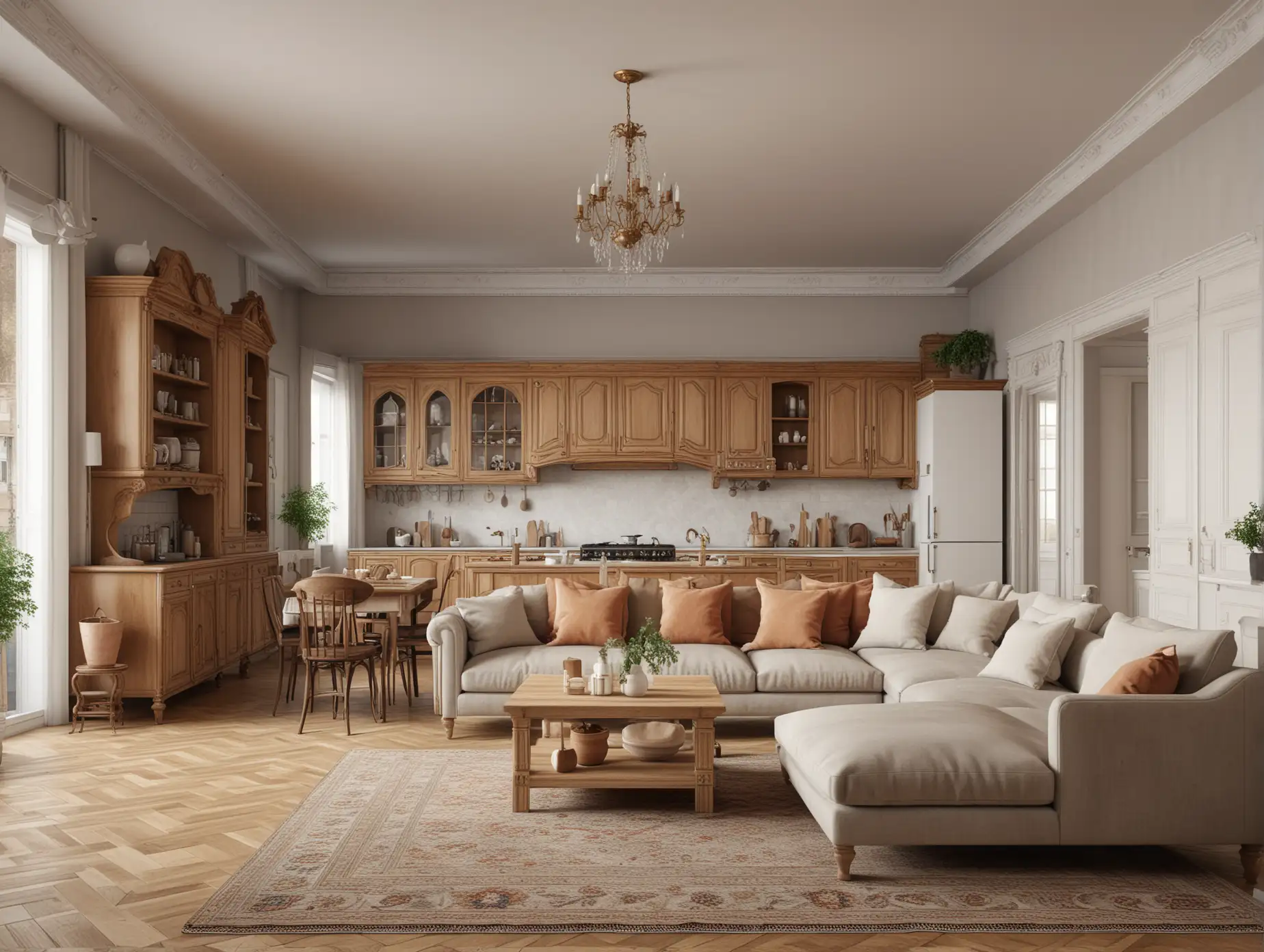 a living room with a couch and a kitchen, a flemish Baroque by Tivadar Csontváry Kosztka, featured on shutterstock, arbeitsrat für kunst, 32k uhd, minimalist, vray