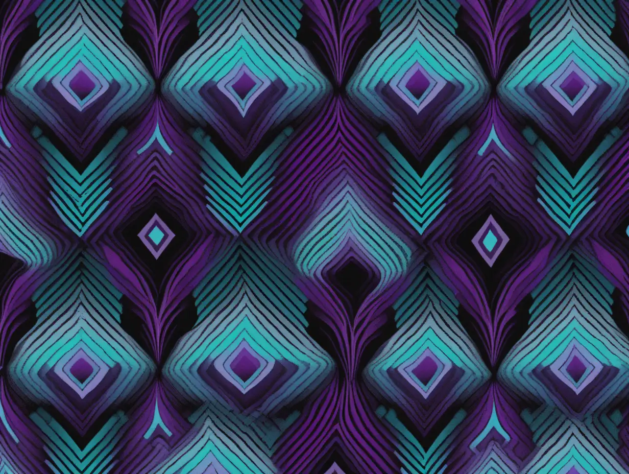 Elegant Black Purple and Teal Pattern Fusion Art