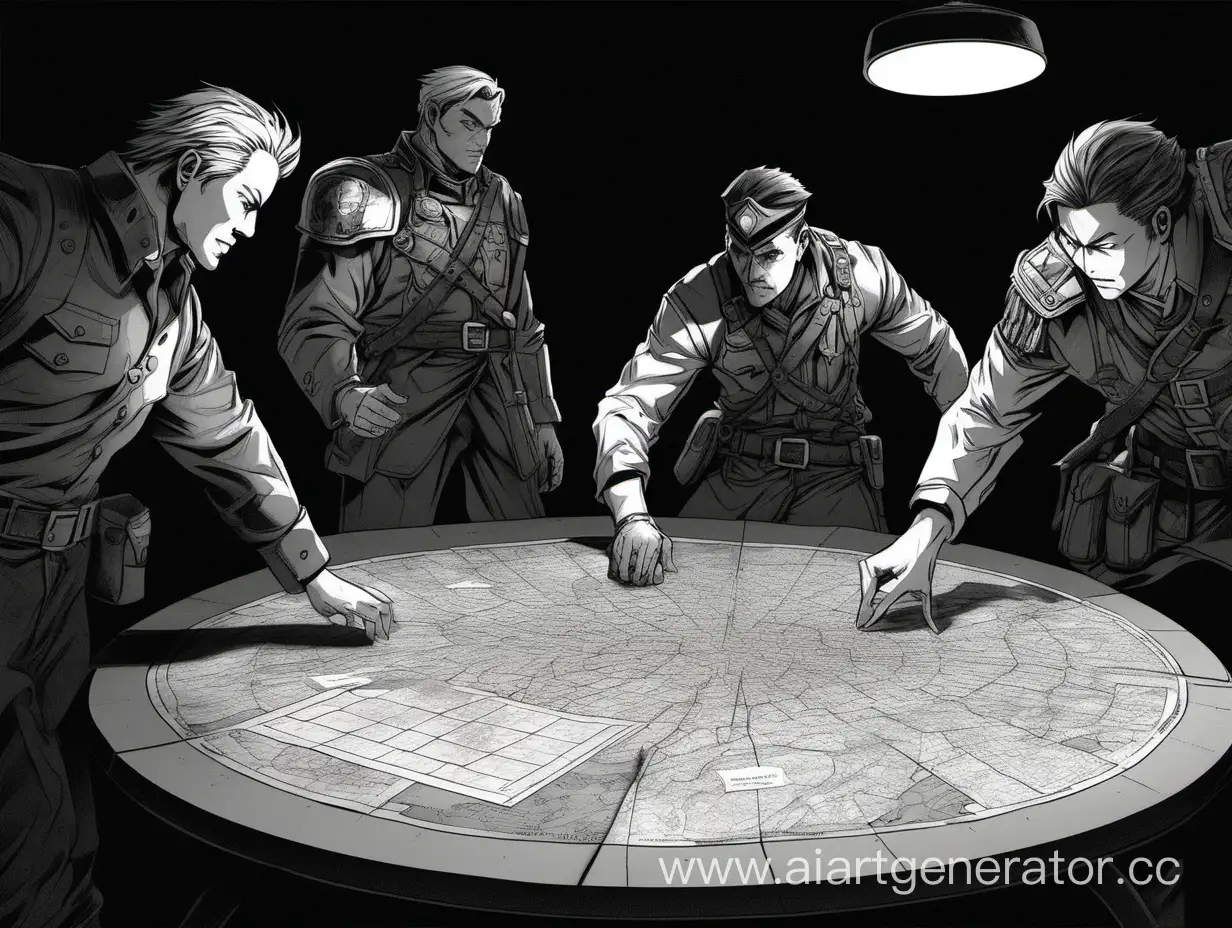 In a dark room, the people are actively playing on the table, where a map of the area is unfolded, where the signs of the heroes stand.
